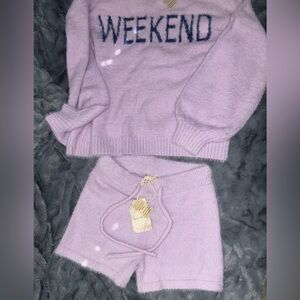 Lilac Cozy Knit Sweater and Shorts Set S/M Hem & Thread
